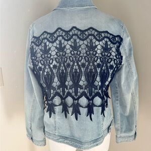 NWT Chico’s Lace Denim Jean Jacket Size 2